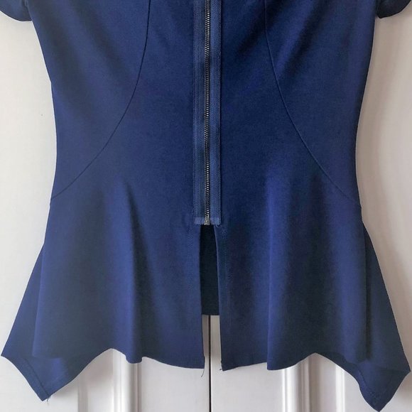 BCBGMaxAzria Deep Royal Blue "Scarlet" Back-Zip Peplum Short Sleeve Top - XXS - Picture 5 of 16